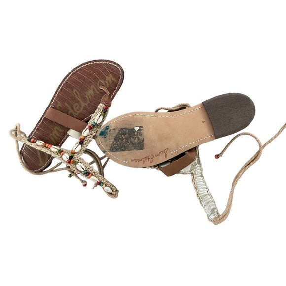 Sam Edelman Womens Tan Cream Leather Boho Gerome Beaded Seashell Sandal Size 7 - Picture 2 of 9